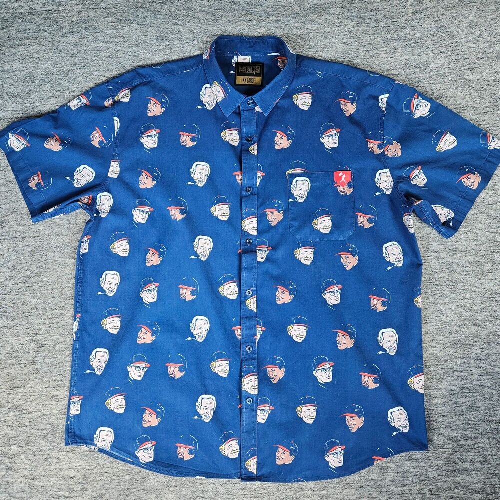 BASEBALLISM Movie Major League Short Sleeve Blue Button Shirt Men's Size XXL